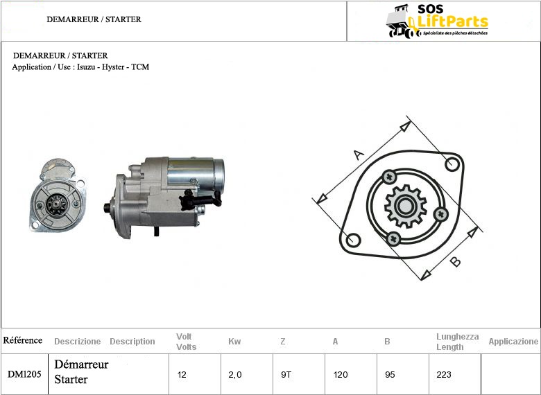 Démarreur 12V 2KW SELECTRON DM1205